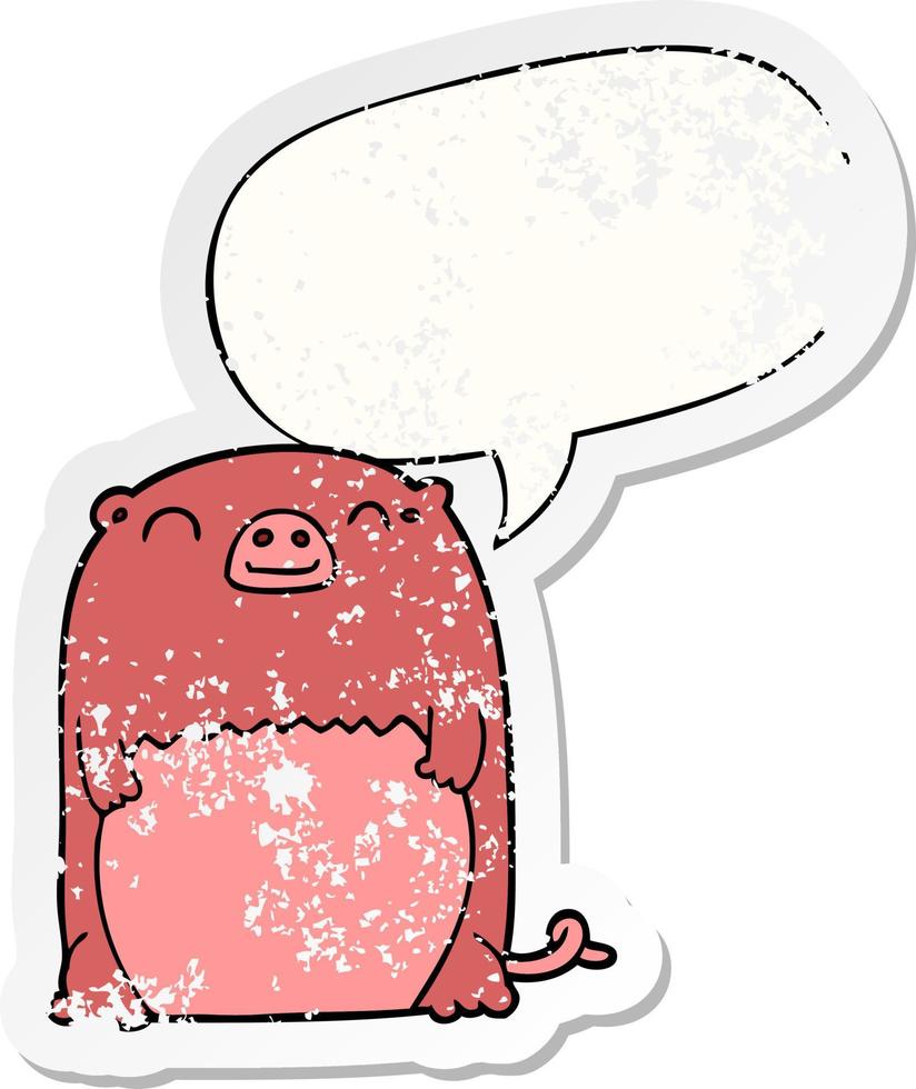 cartoon creature and speech bubble distressed sticker vector