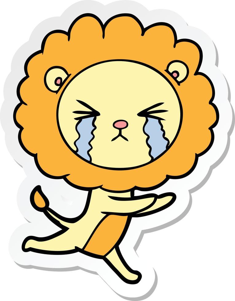 sticker of a cartoon crying lion vector