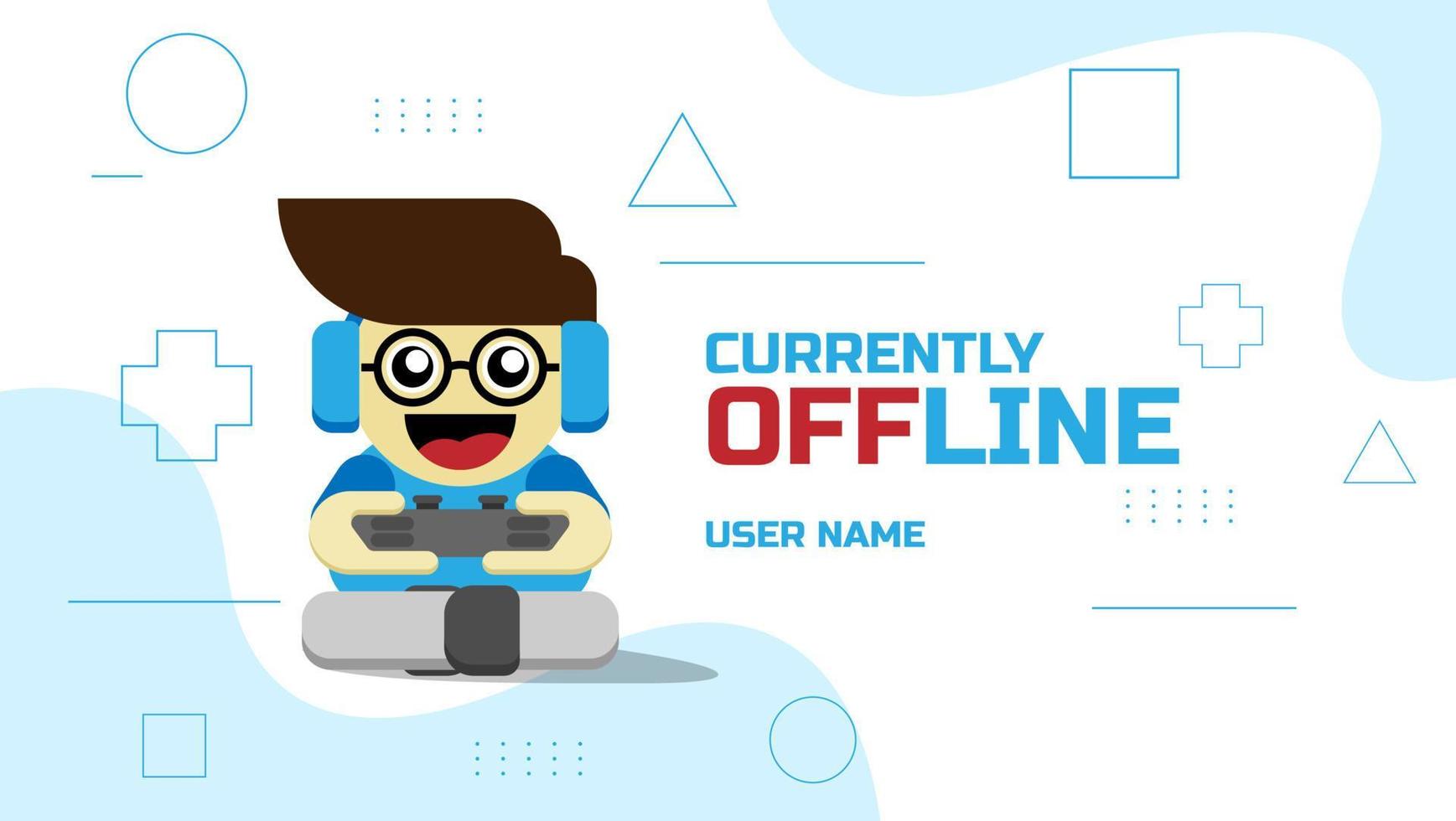 currently offline streaming banner background for streamer with cute cartoon character vector