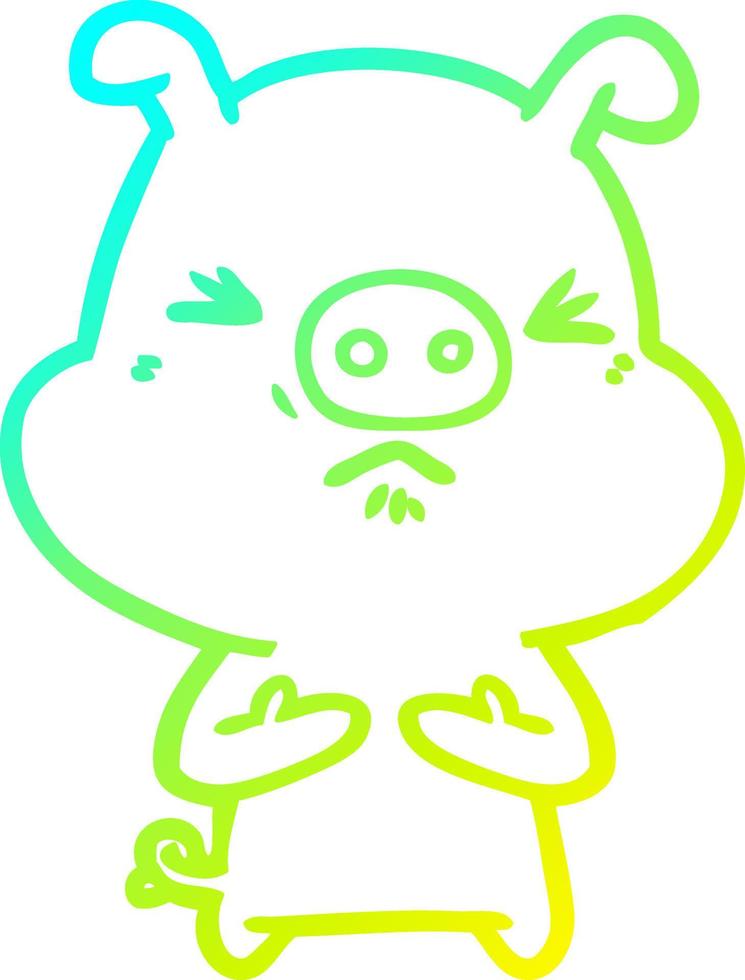 cold gradient line drawing cartoon angry pig vector