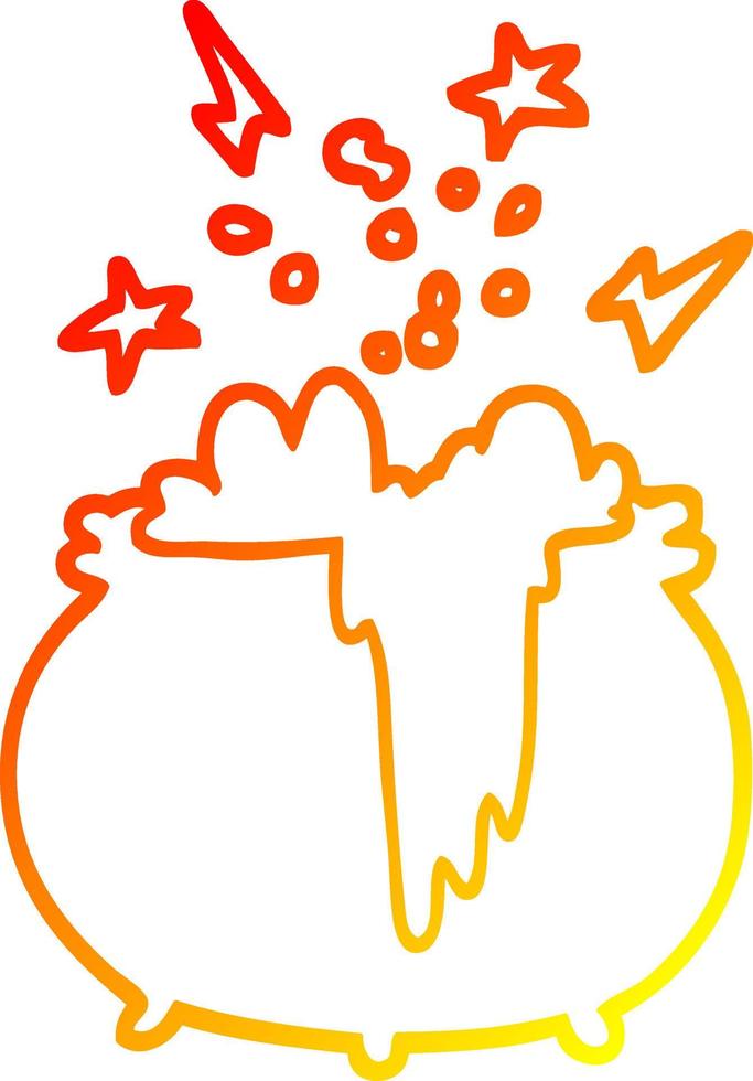 warm gradient line drawing cartoon witchs cauldron vector