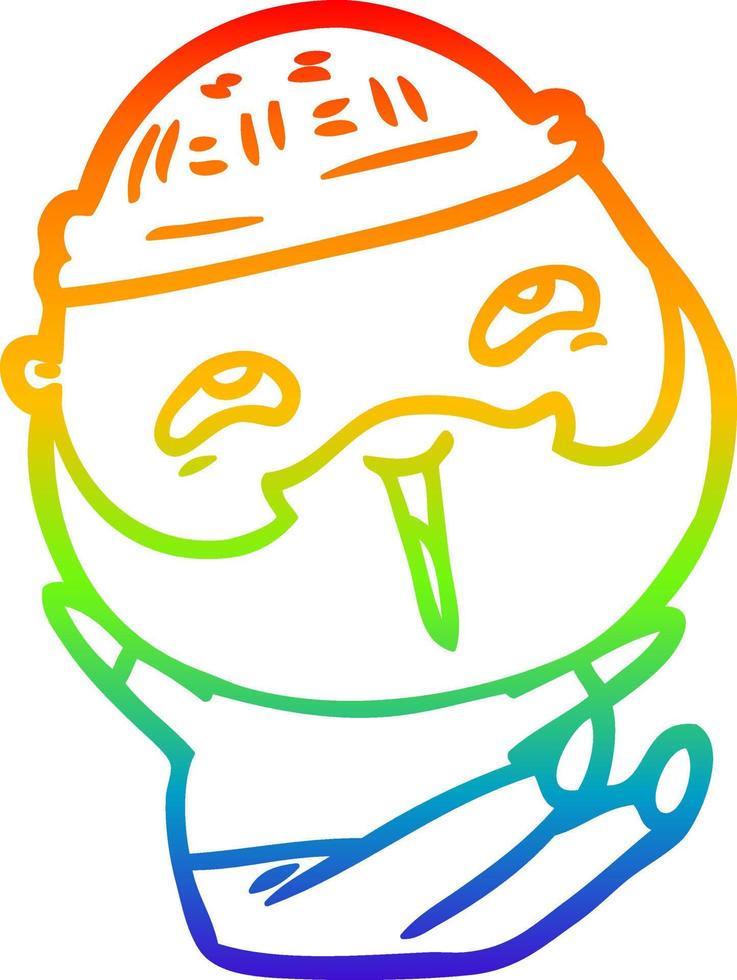 rainbow gradient line drawing cartoon happy bearded man vector