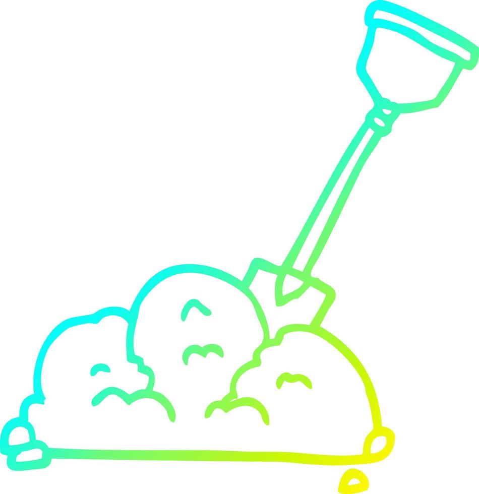 cold gradient line drawing cartoon shovel in dirt vector