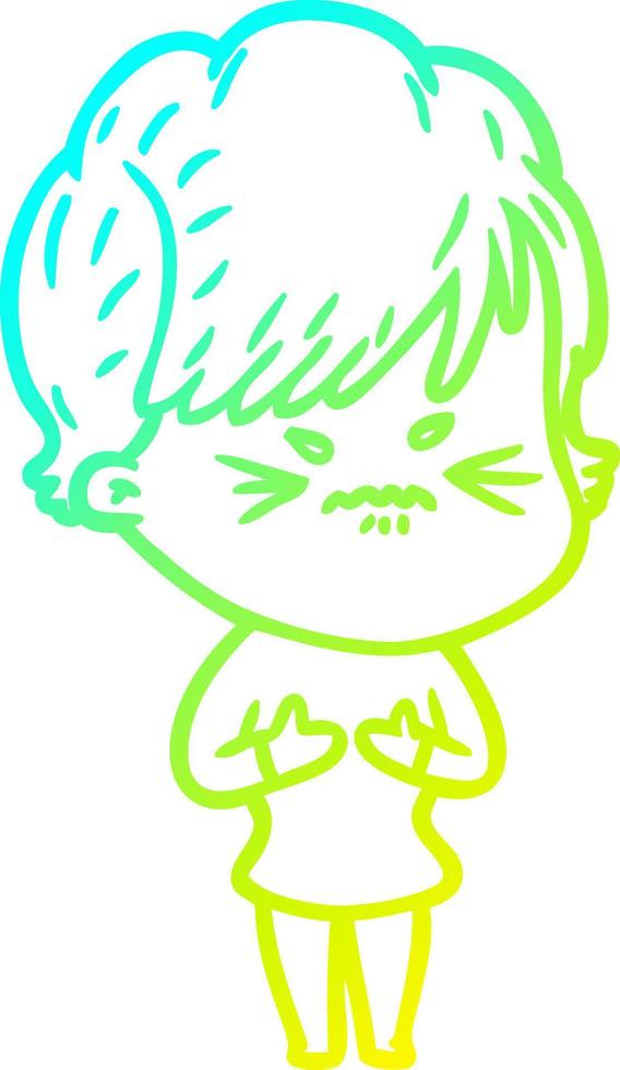 cold gradient line drawing cartoon frustrated woman vector