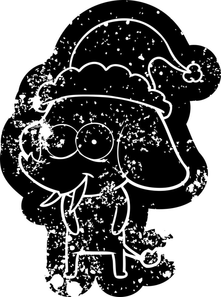 caricatura feliz icono angustiado de un elefante con sombrero de santa vector