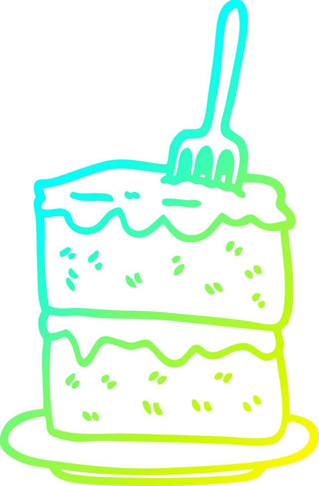 cold gradient line drawing cartoon slice of cake vector