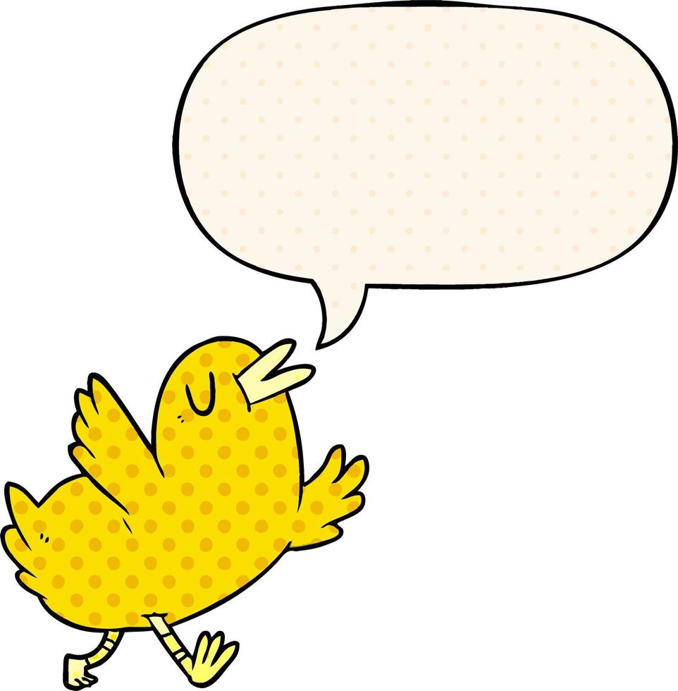 cartoon happy bird and speech bubble in comic book style vector