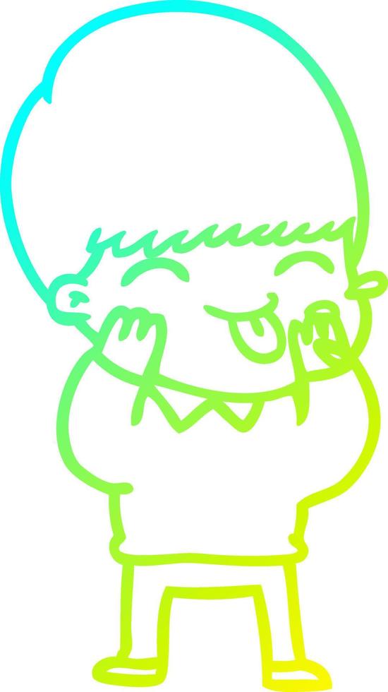 cold gradient line drawing cartoon boy blowing raspberry vector