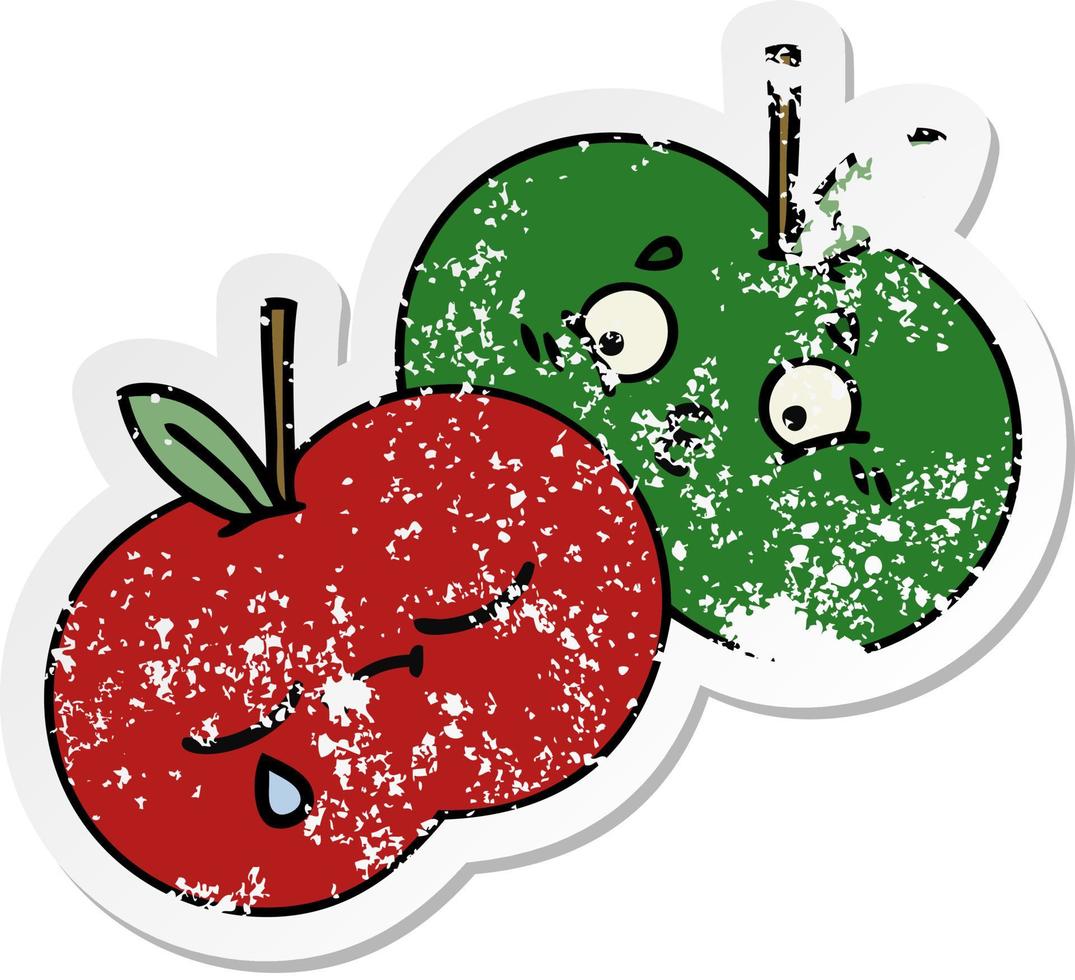 distressed sticker of a cute cartoon juicy apple vector