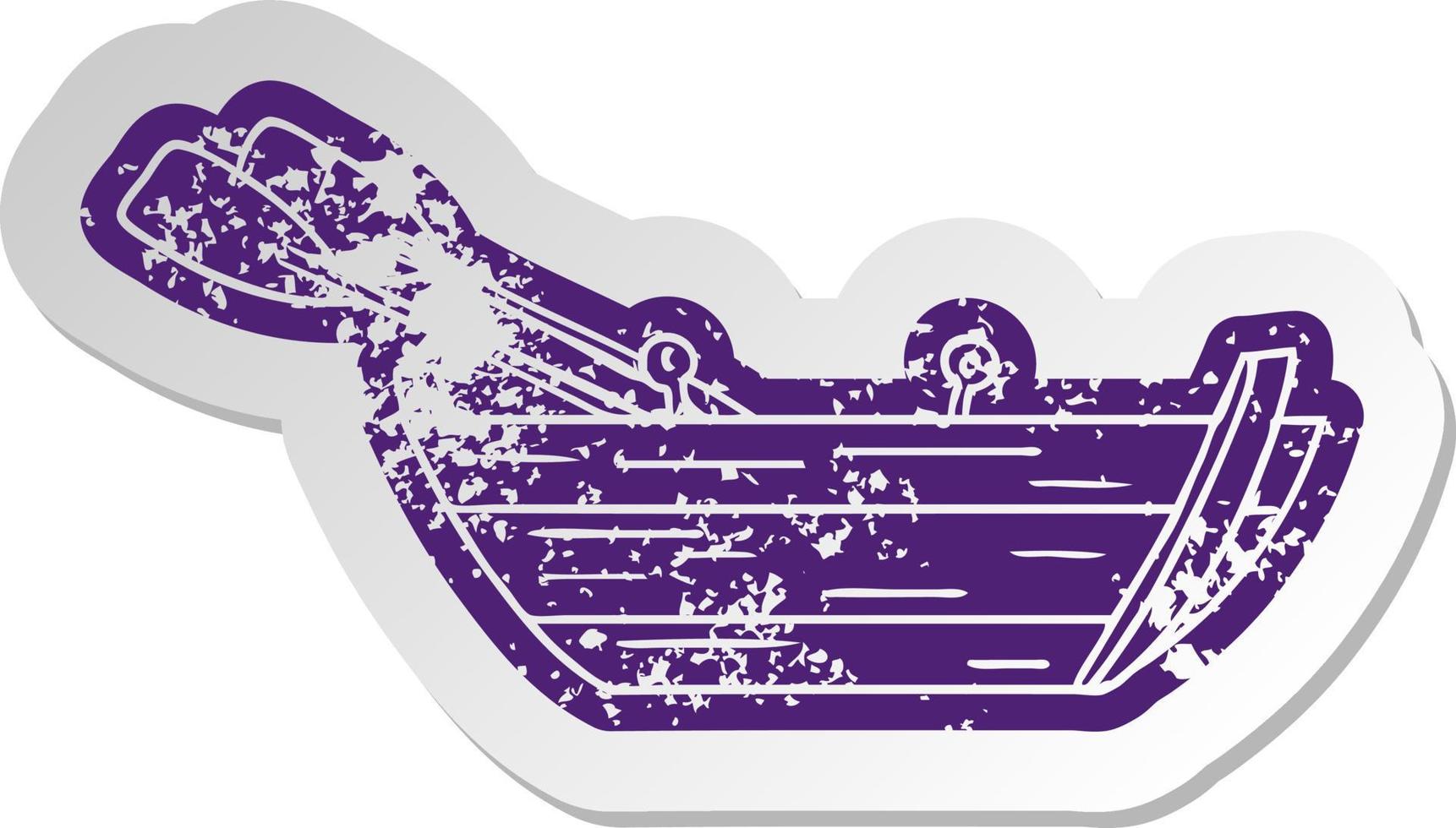 distressed old sticker of a wooden row boat vector