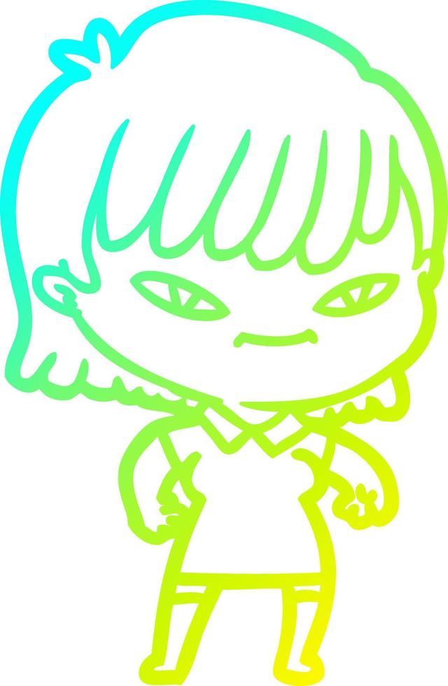 cold gradient line drawing cartoon woman vector