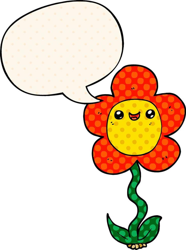 cartoon flower and speech bubble in comic book style vector