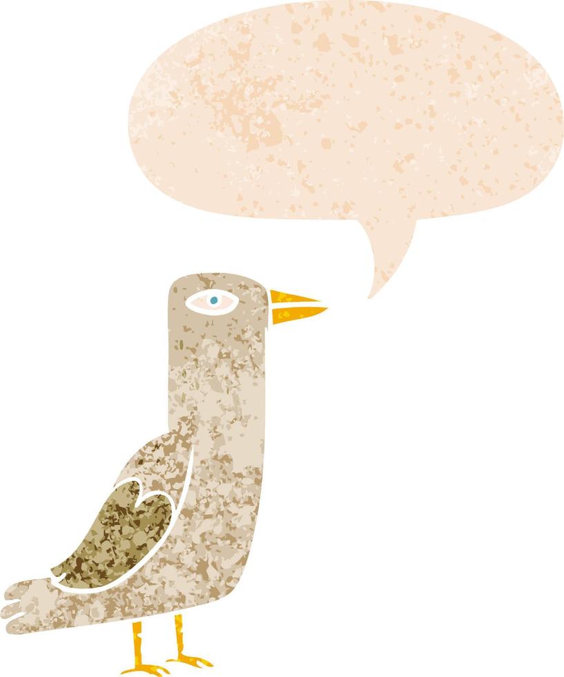 cartoon bird and speech bubble in retro textured style vector