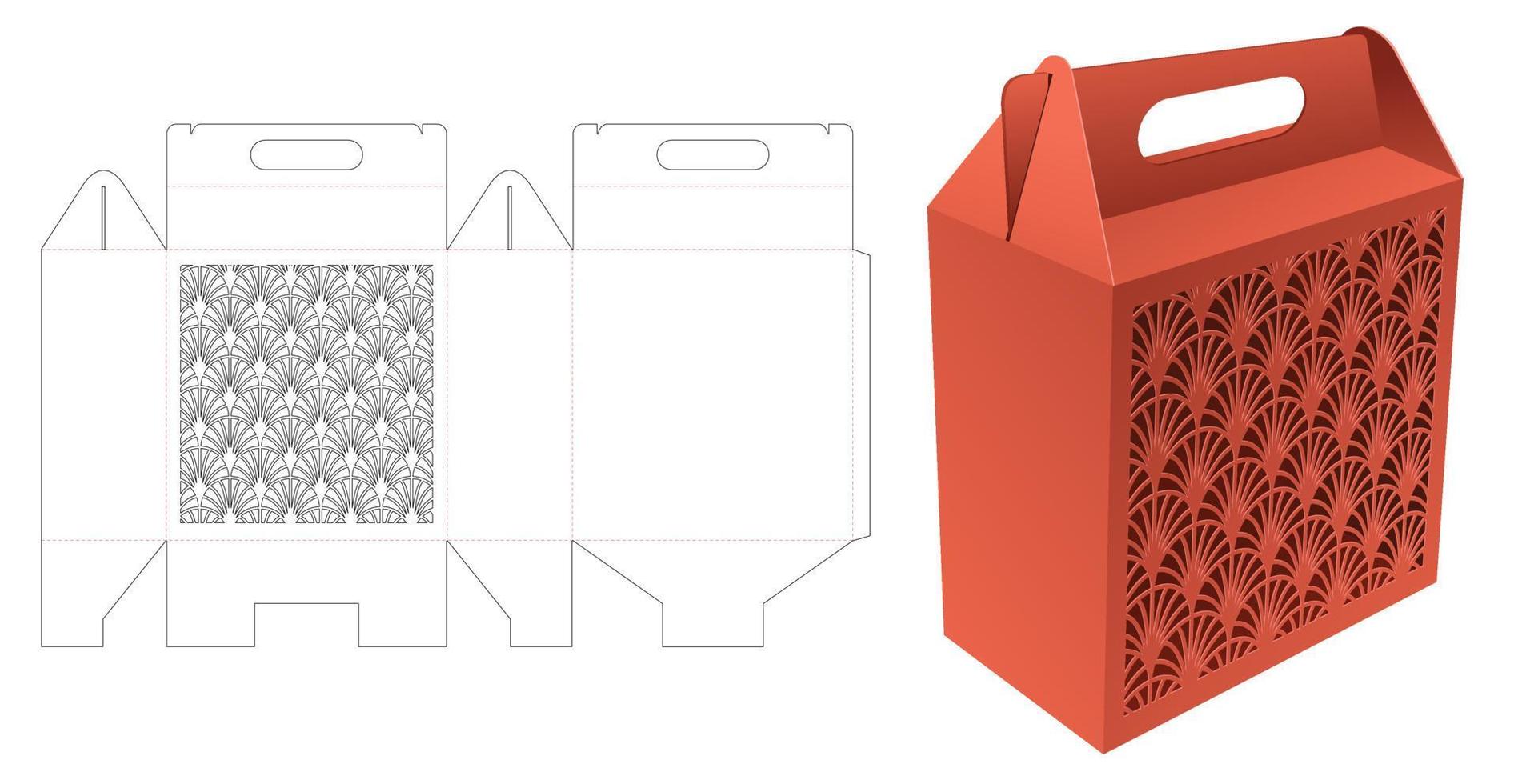Cardboard Japanese handle box die cut template and 3D mockup vector