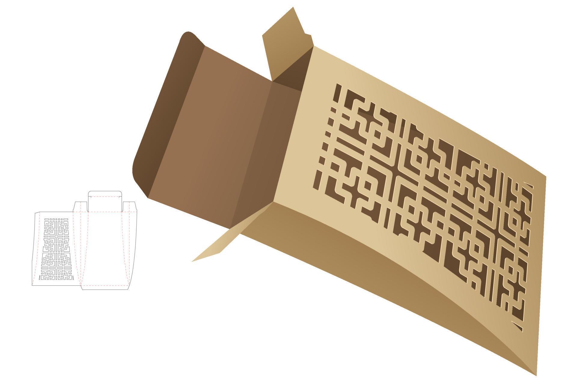 Stenciled pattern pillow box die cut template and 3D mockup 10551318