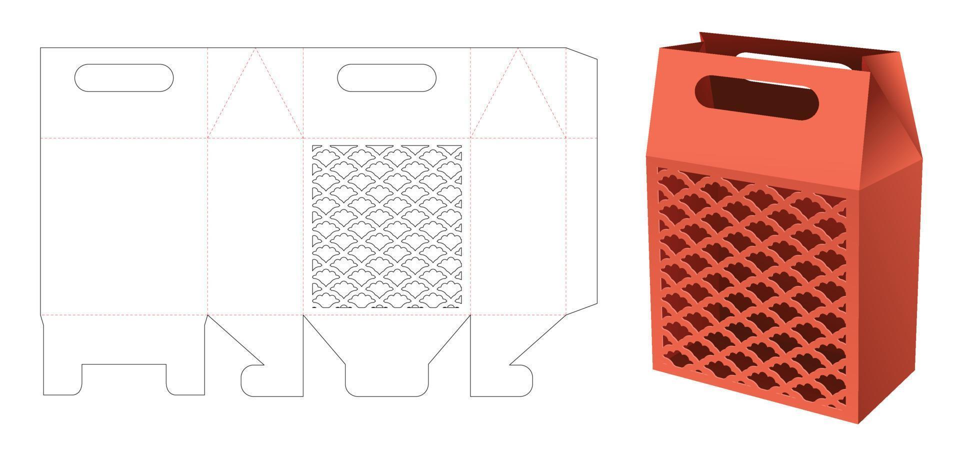 cardboard Japanese shopping bag die cut template and 3D mockup vector