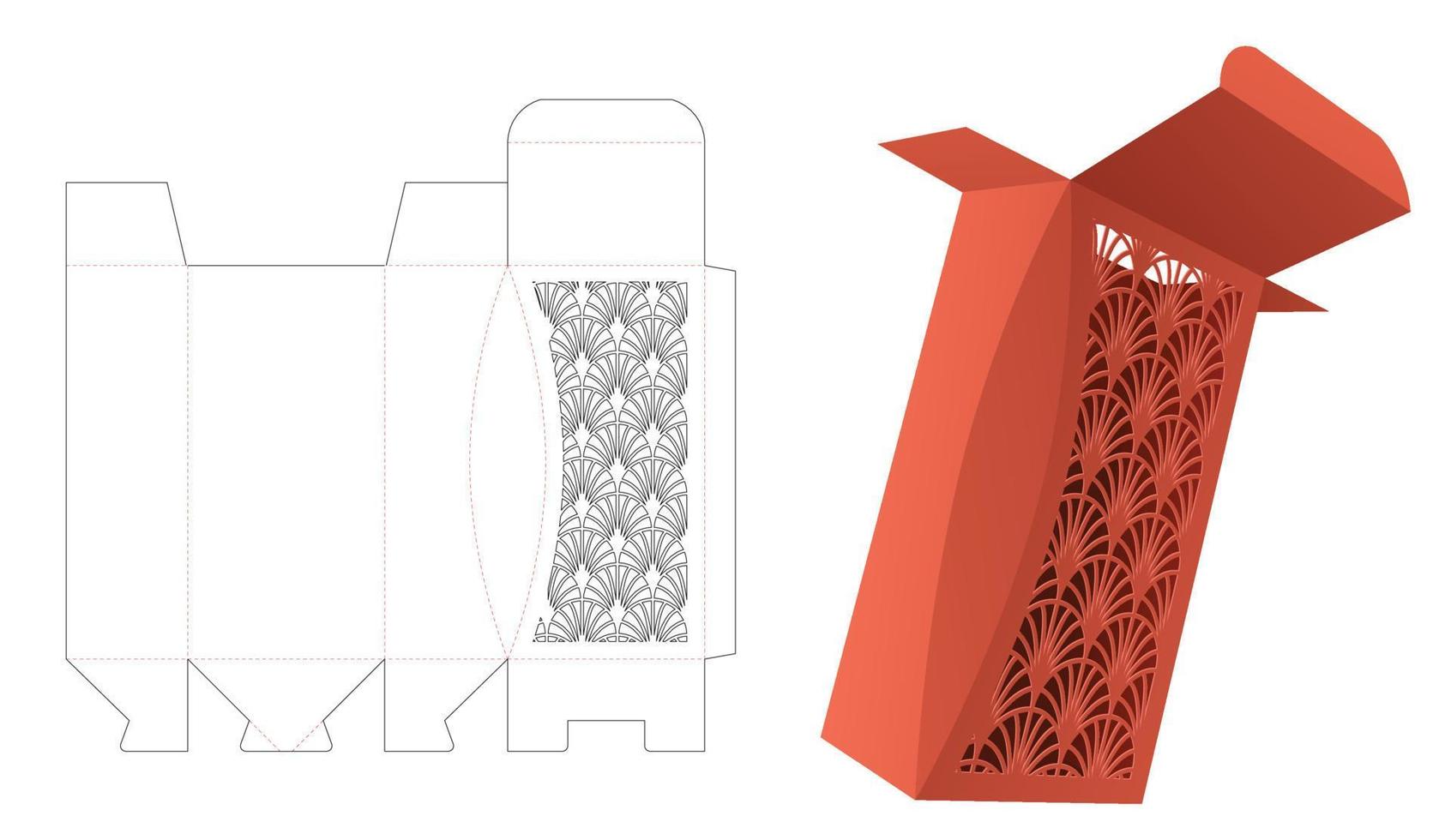 caja biselada con plantilla de troquelado de ventana de patrón japonés estampado y maqueta 3d vector