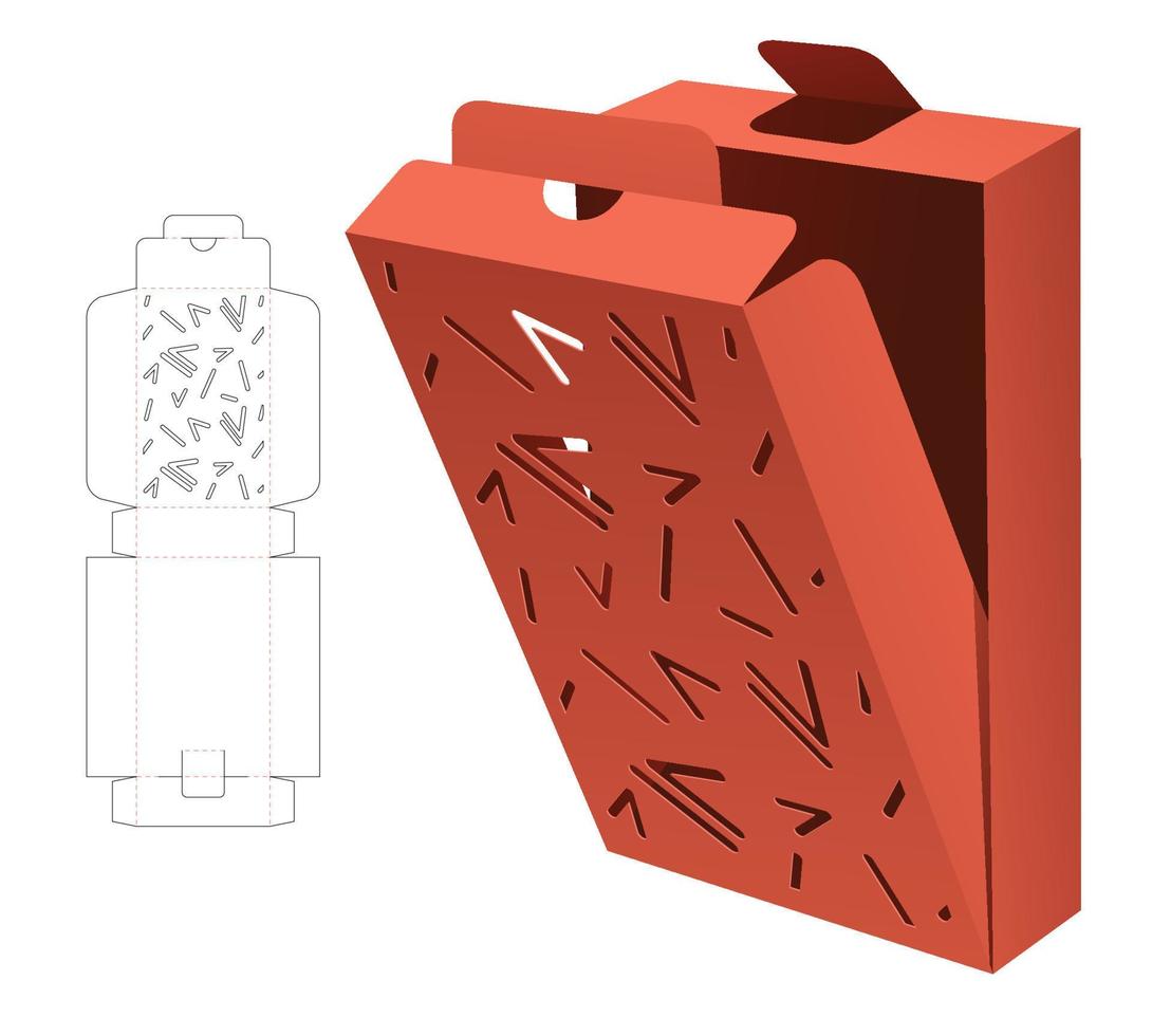 Flip box with stenciled Memphis pattern die cut template and 3D mockup vector