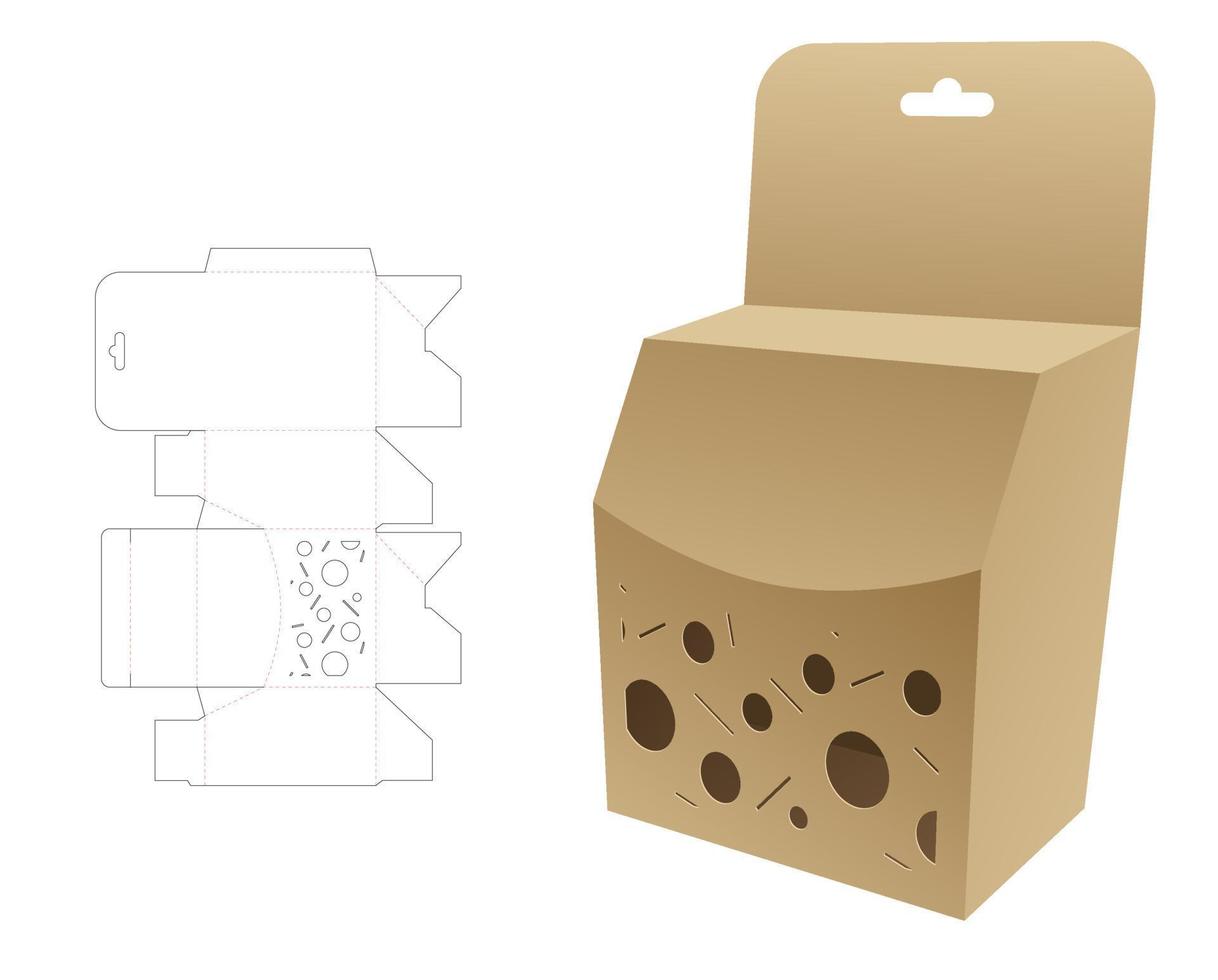 embalaje colgante con plantilla troquelada de patrón estarcido y maqueta 3d vector