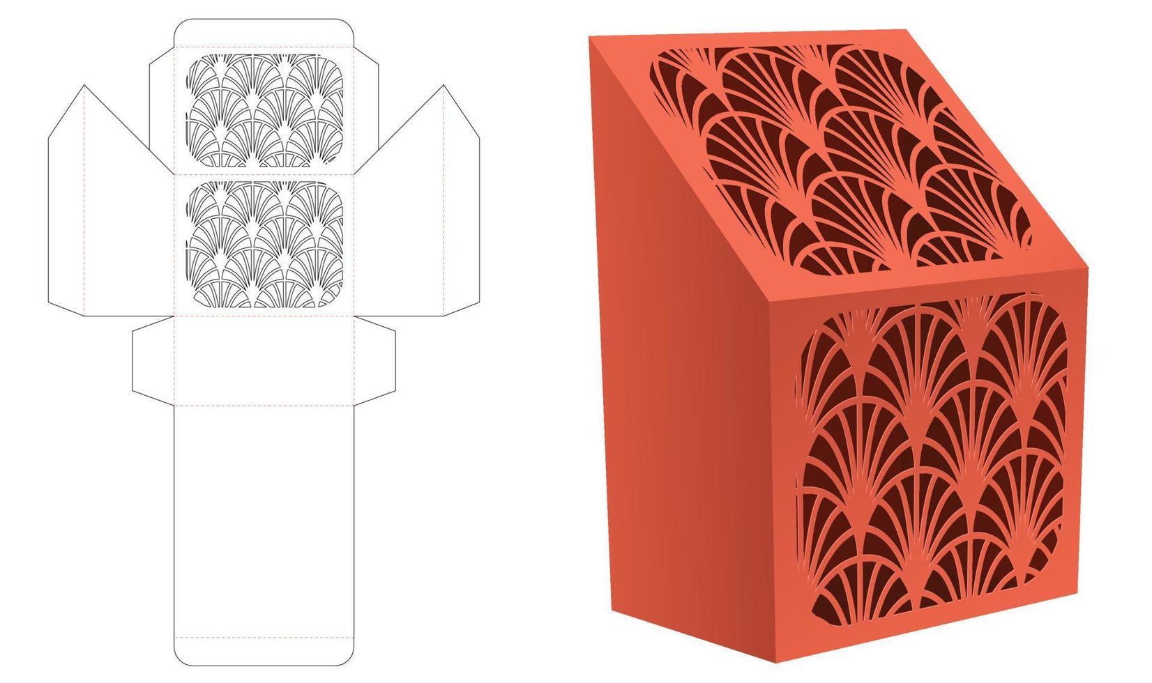 Japanese sloped box die cut template and 3D mockup vector