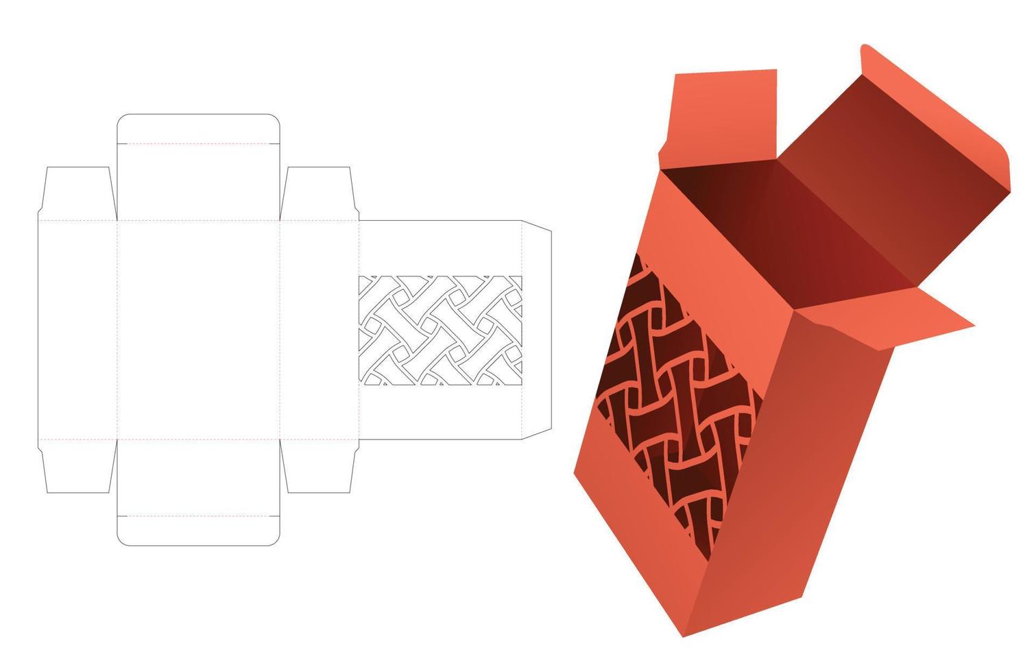 Japanese stenciled packaging box die cut template and 3D mockup vector