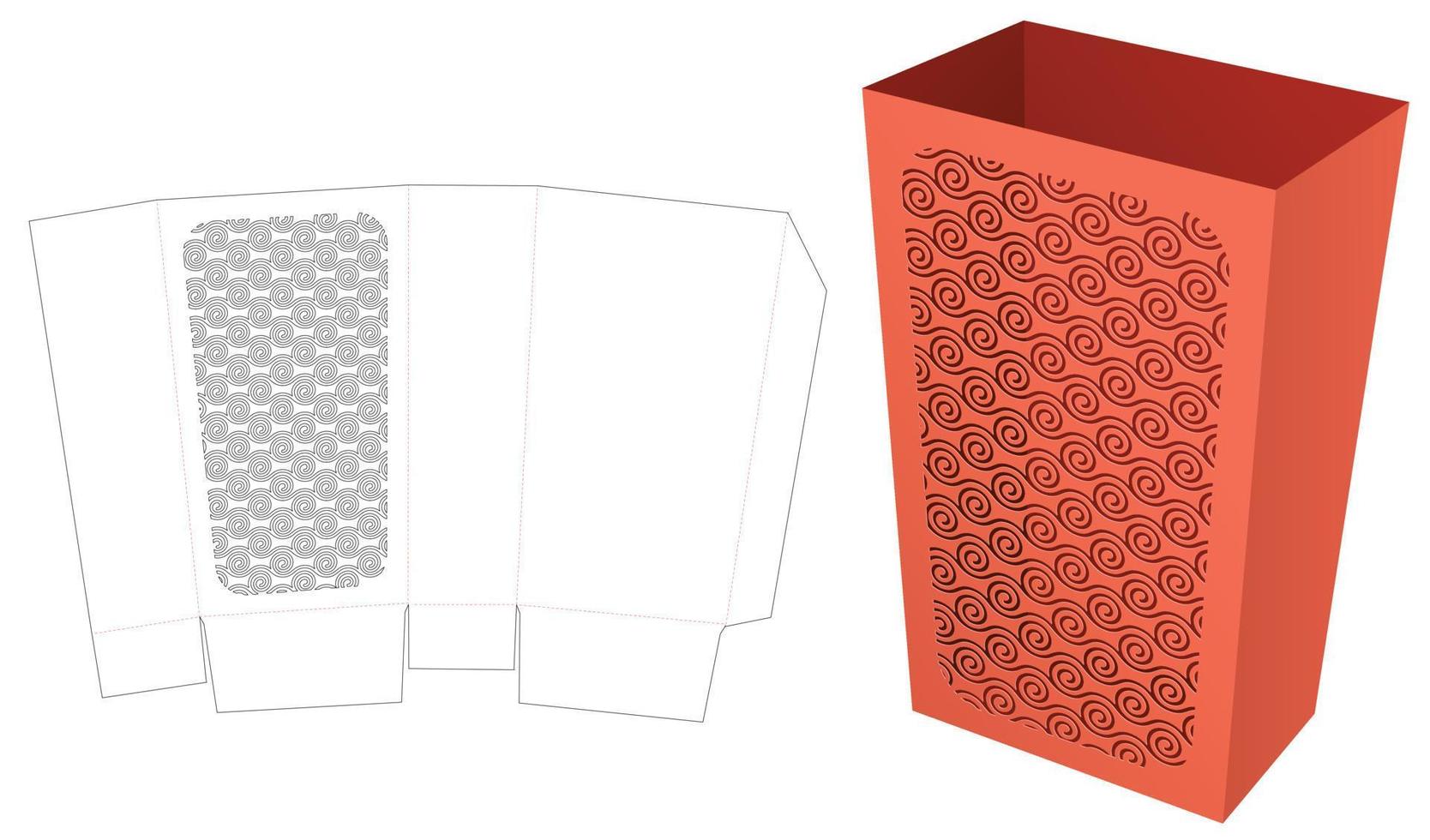 Japanese stenciled bread container box die cut template and 3D mockup vector