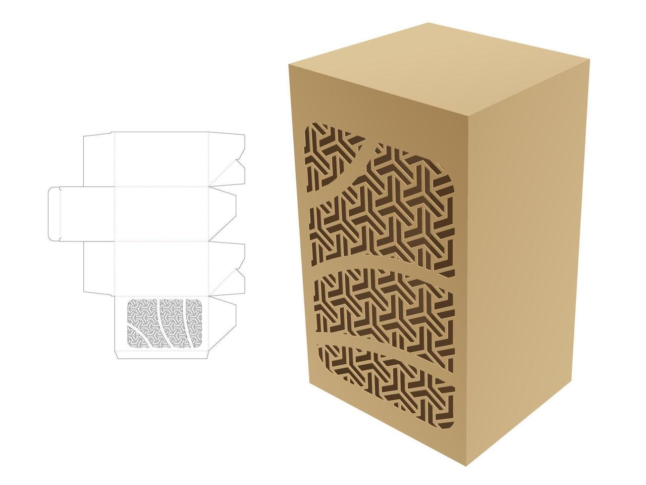 Packaging box and stenciled geometric die cut template and 3D mockup vector