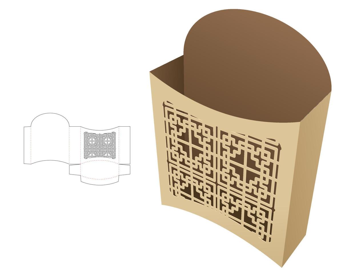 contenedor de papas fritas con plantilla troquelada de patrón estarcido y maqueta 3d vector