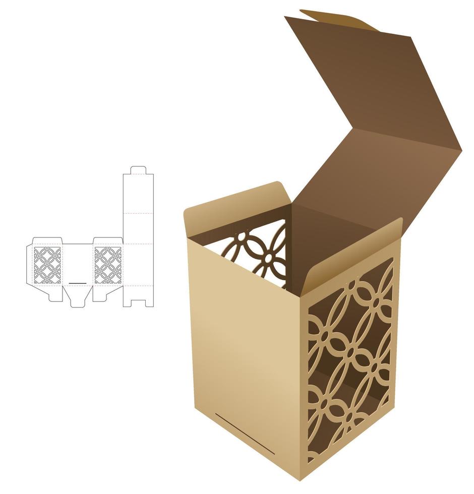 caja abatible con plantilla troquelada de ventanas estampadas y maqueta 3d vector