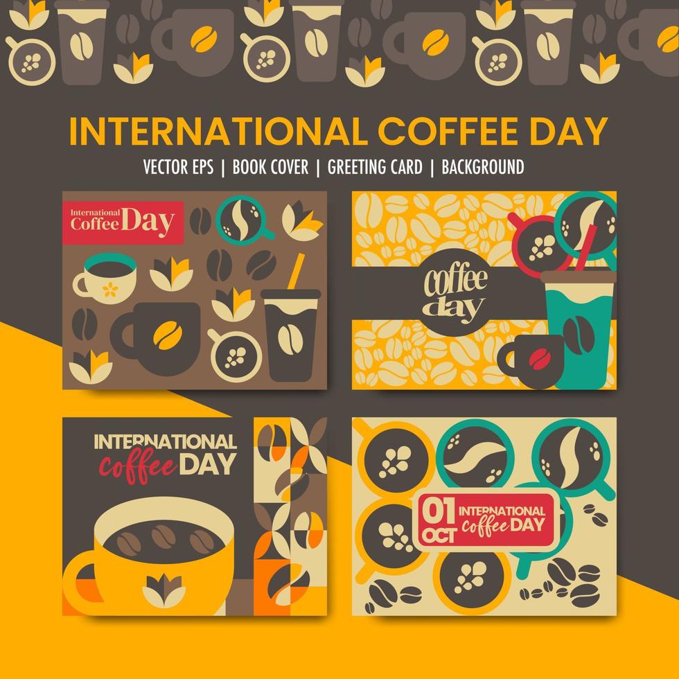 cartel geométrico del día internacional del café, fondo, colección de vectores de invitación