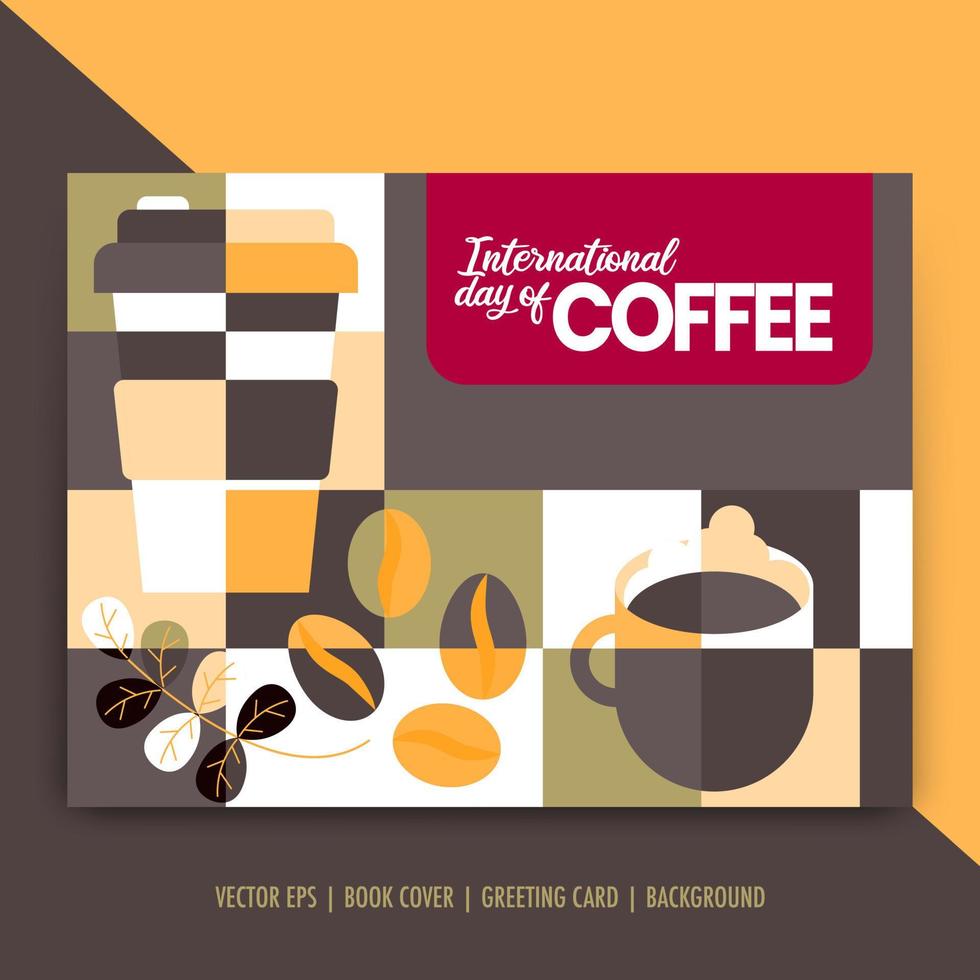 cartel geométrico del día internacional del café, fondo, ilustración abstracta vector