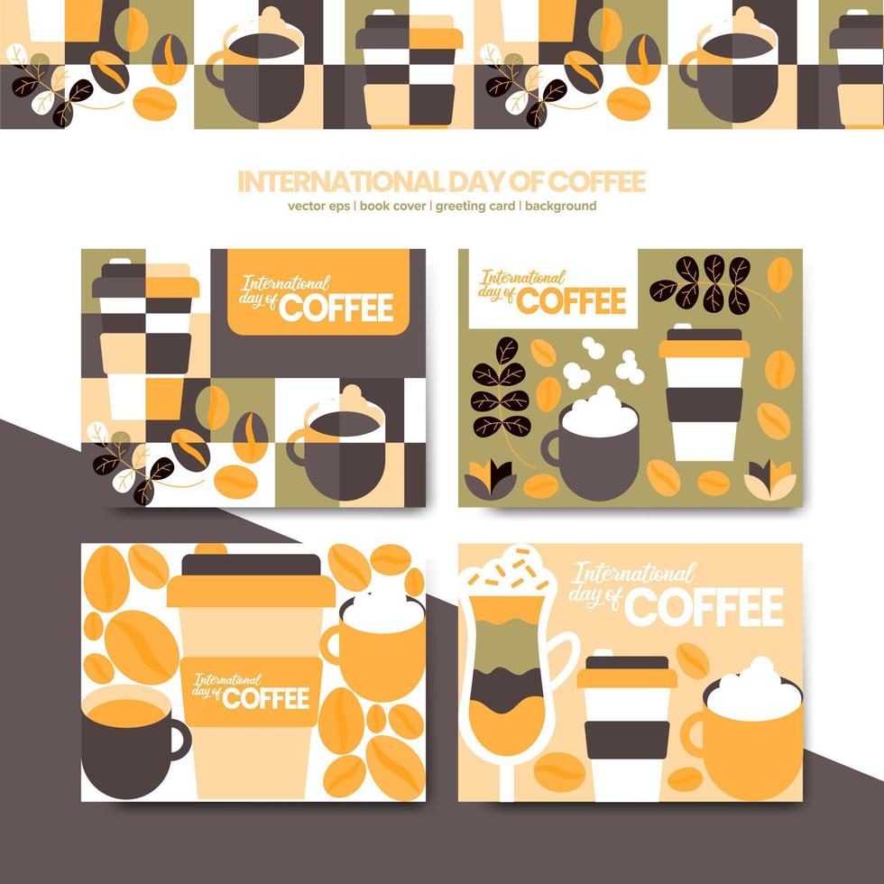 cartel geométrico del día internacional del café, fondo, colección de vectores de invitación