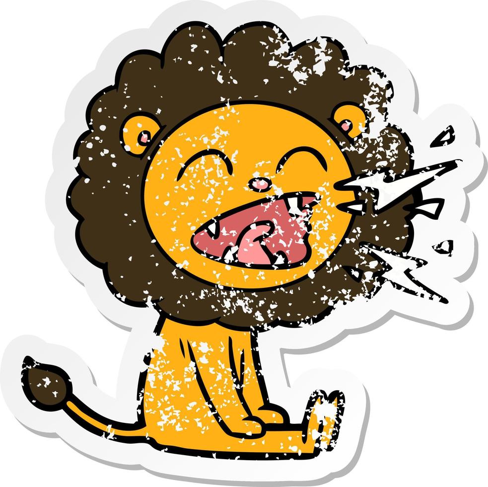 distressed sticker of a cartoon roaring lion vector