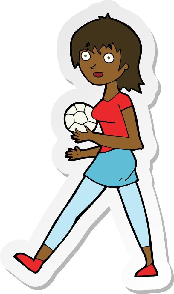 sticker of a cartoon soccer girl vector