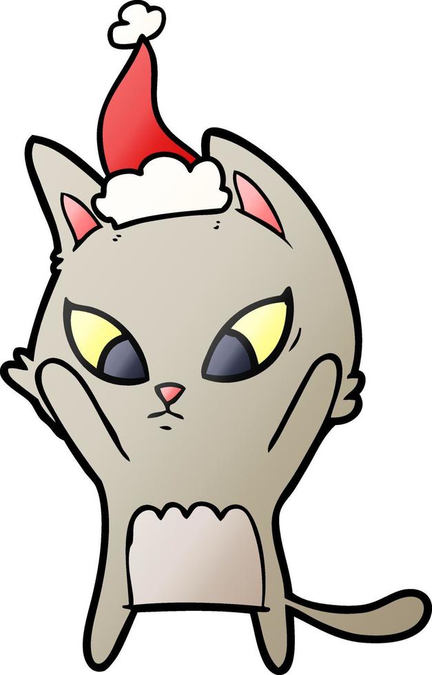 confused gradient cartoon of a cat wearing santa hat vector