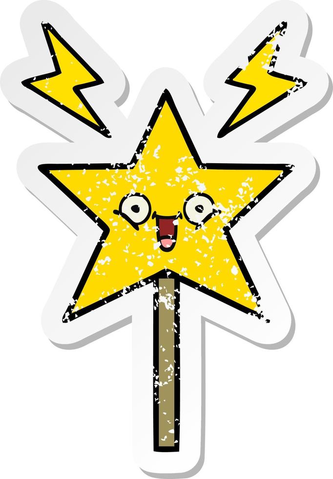 distressed sticker of a cute cartoon magic wand vector