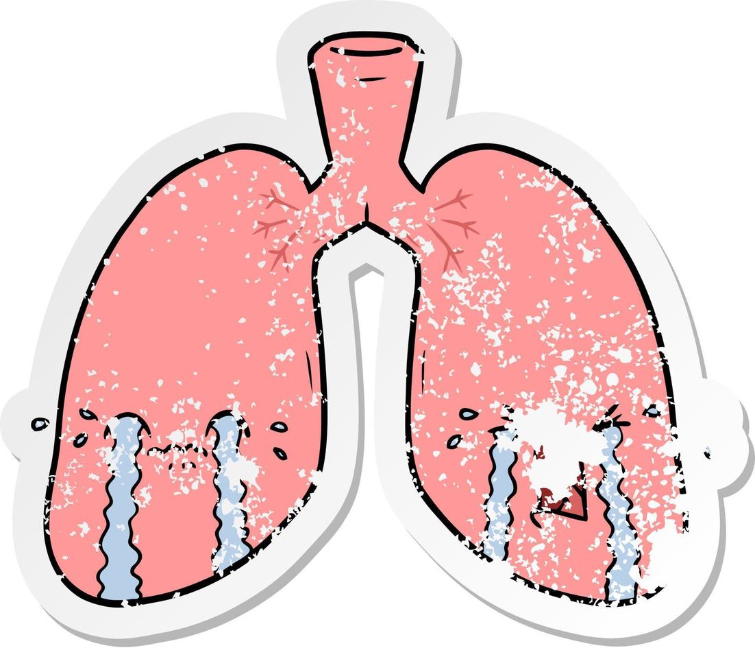 pegatina angustiada de una caricatura de pulmones llorando vector