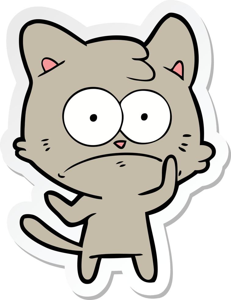 sticker of a cartoon nervous cat vector