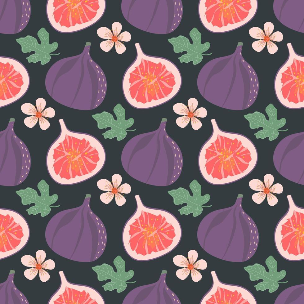 Seamless pattern with fig, flowers and leaves. Fruit pattern. vector