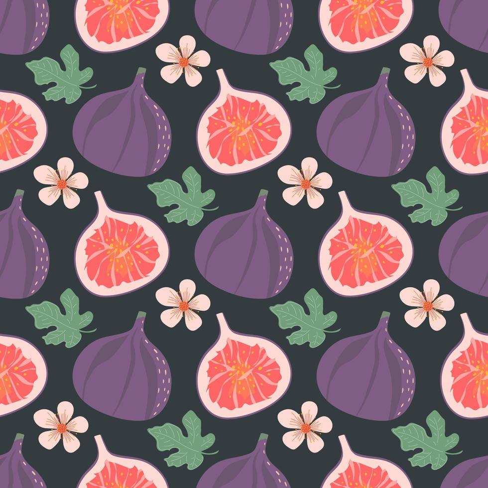 Seamless pattern with fig, flowers and leaves. Fruit pattern. vector