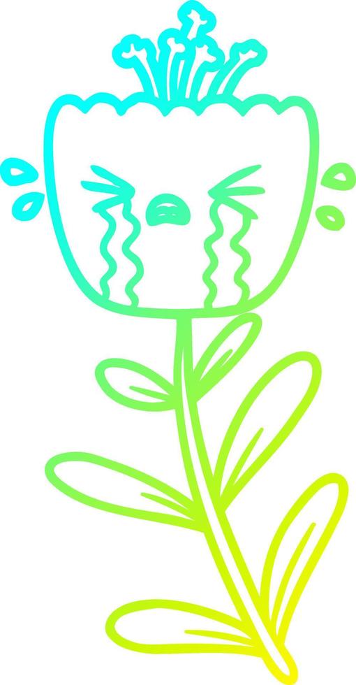 cold gradient line drawing cartoon crying flower vector
