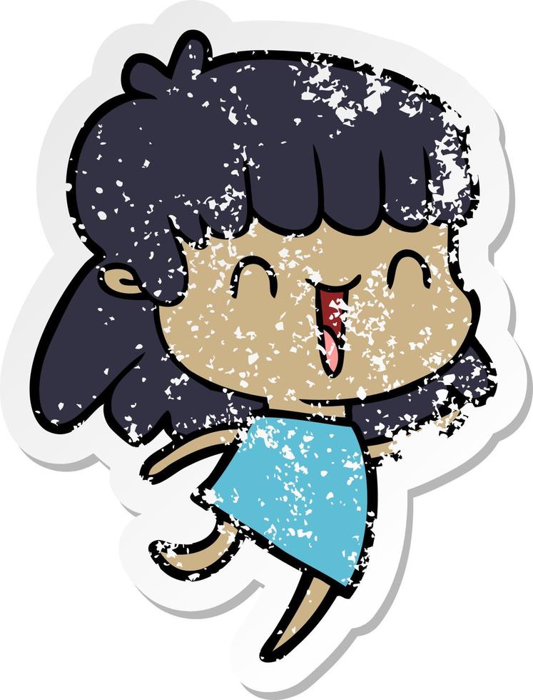 distressed sticker of a cartoon woman vector