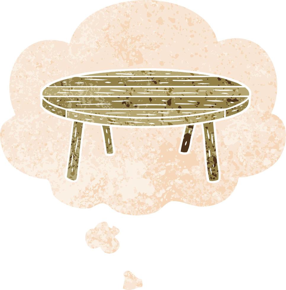 cartoon table and thought bubble in retro textured style vector