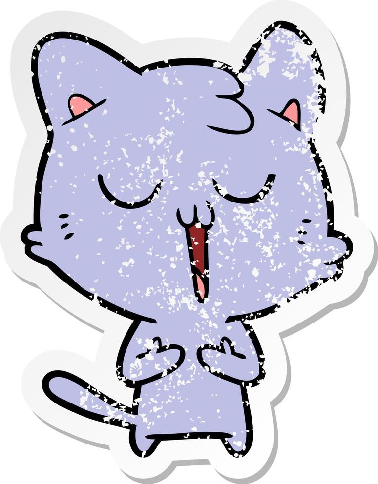 distressed sticker of a cartoon cat singing vector