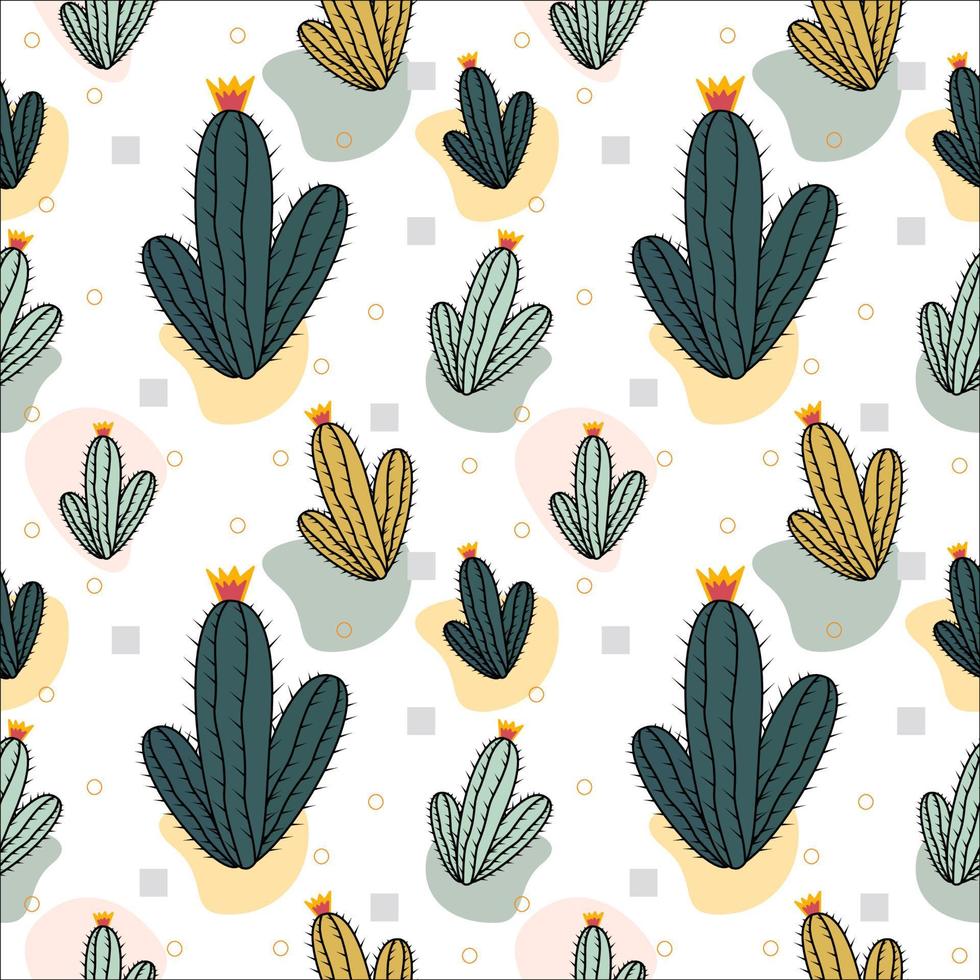 Cactus Seamless Pattern Background. Vector Design Isolated on Pastel Background. Summer plants. Botanical illustration.