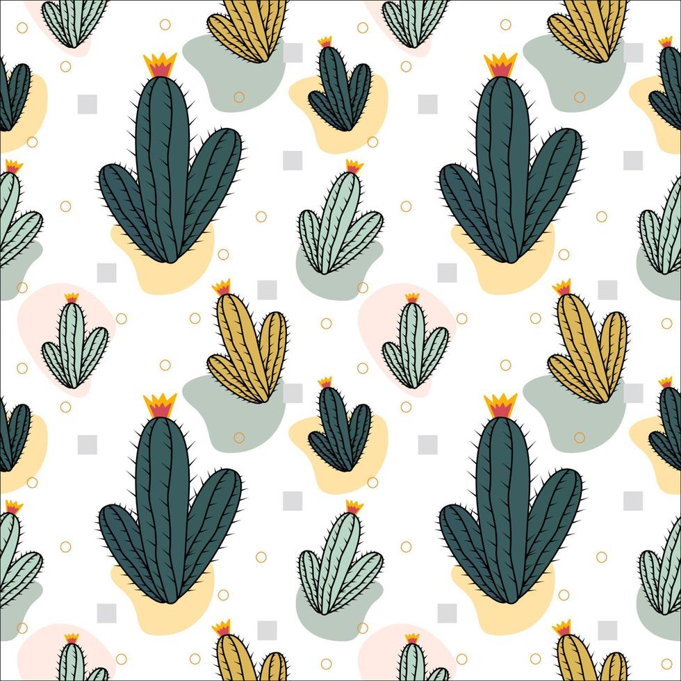 Cactus Seamless Pattern Background. Vector Design Isolated on Pastel Background. Summer plants. Botanical illustration.