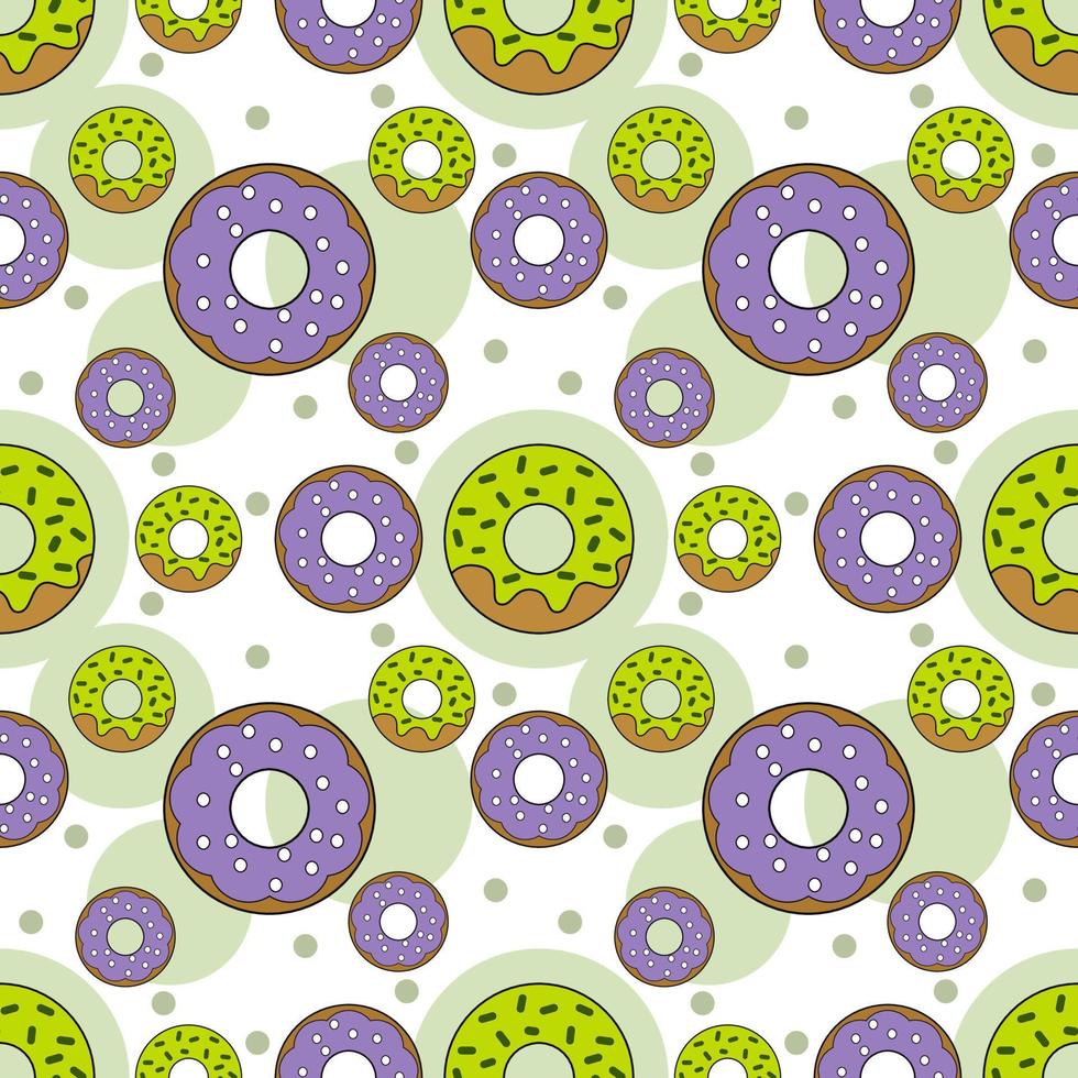 Vector seamless pattern with cartoon donuts. Texture for fabric, wrapping, wallpaper. Decorative print.