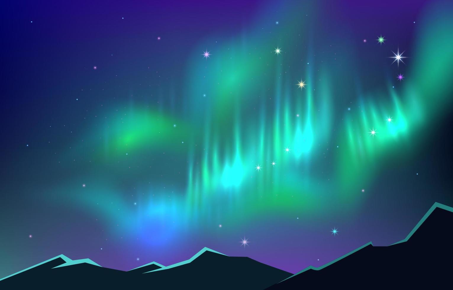 Beautiful Aurora Nothern Light Night Sky Background vector