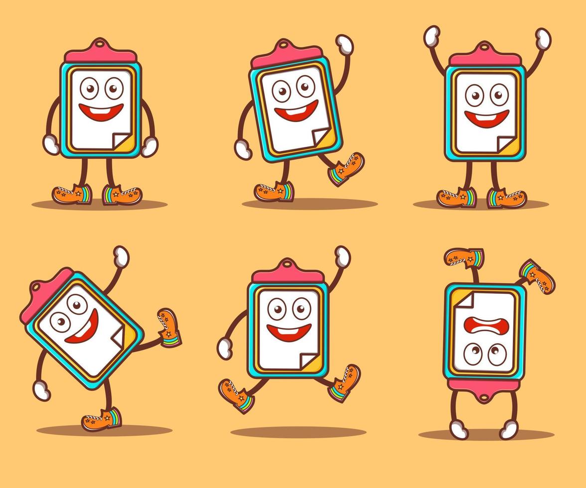 set of clipboard character with cute pose for icon business, school vector illustration