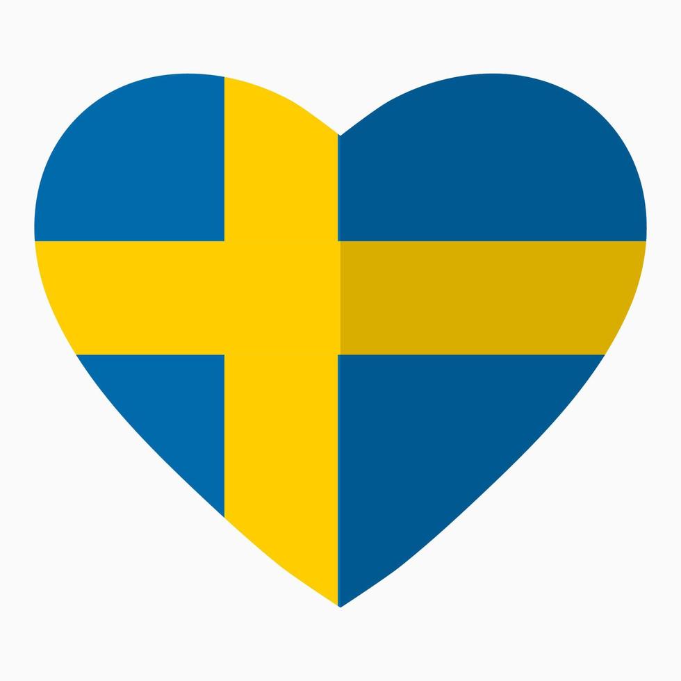 Flag of Sweden in the shape of Heart, flat style, symbol of love for his country, patriotism, icon for Independence Day. vector